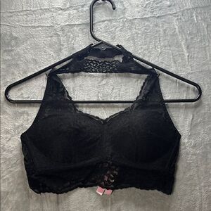 Victoria’s Secret Pink Black Lace Pushup Wireless Around Neck Detail Size Small